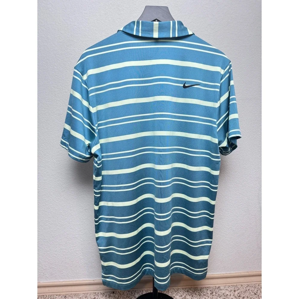 Nike Dri-FIT Mens Golf Polo Shirt Blue Green Striped Large Active Outdoor